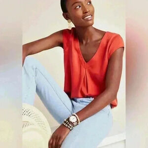 Anthropologie Maeve Ally Sleeveless V-Neck Tunic Top Size XS Red Orange